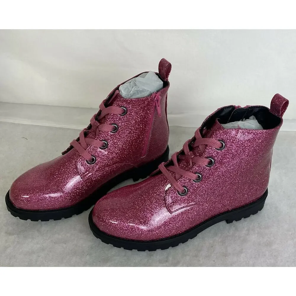 Tucker + Tate Glitter‎ Ankle Boots Shoes Maisie Bootie Pink Lace Up Sz 3M